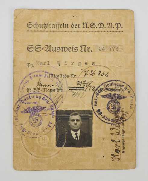 3.1.) Urkunden / Dokumente SS-Ausweis für einen SS-Sturmmann.Vordruck, ausgestellt für einen Herrn
