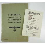 3.1.) Urkunden / Dokumente Krimschild Urkunde eines Obergefreiten im Stab 22. I.D. - 9./ I.R. 65.-