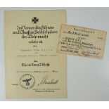 3.1.) Urkunden / Dokumente Eisernes Kreuz, 1939, 2. Klasse Urkunde - Zerstörer "Theodor Riedel"