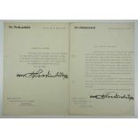 3.3.) Autographen von Hindenburg, Paul.(1847-1934). Generalfeldmarschall und Reichskanzler, zwei