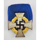 1.2.) Deutsches Reich (1933-45) Treuedienst-Ehrenzeichen, Sonderstufe mit der Zahl 50.Versilbert,