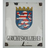 7.1.) Historica Emailschild - Hessen Gerichtsvollzieher.Leicht gewölbt, der Rand mit Abplatzern.30 x