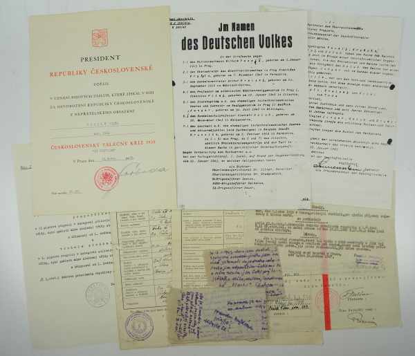 3.1.) Urkunden / Dokumente Tschechoslowakei: Tschechoslowakisches Kriegskreuz 1939 Urkunde - Posthum