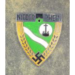 3.2.) Fotos / Postkarten Fotoalbum RAD Niederrhein.Schwarzer Einband, emailliertes Wappen aufgelegt,