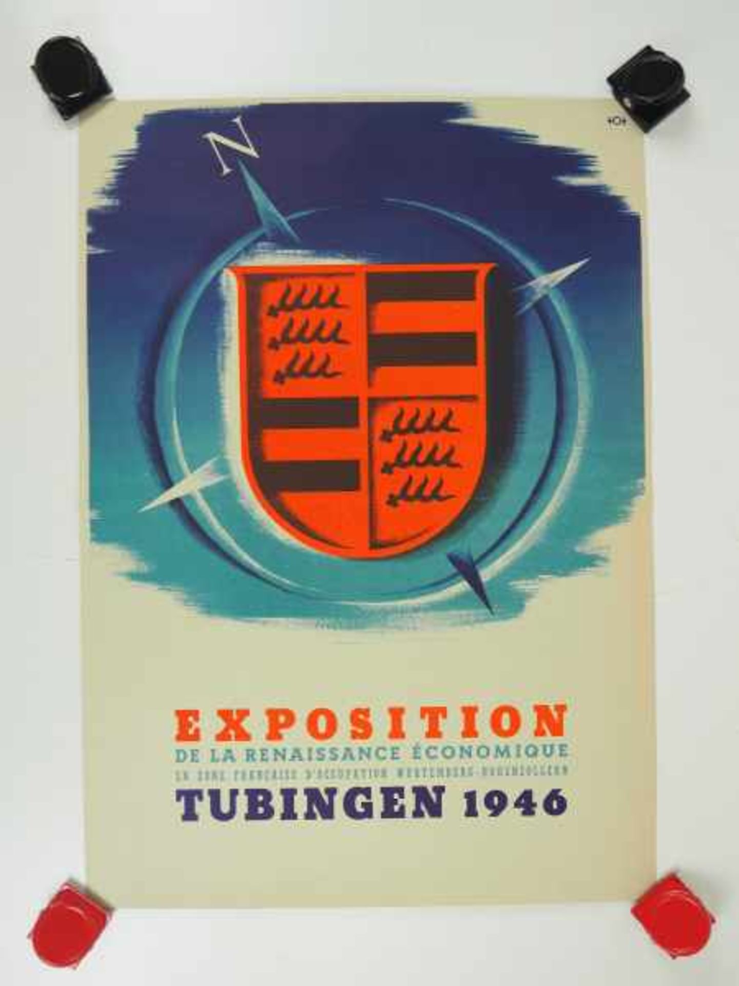 0.2.) Emailschilder / Werbeplakate Plakat: Ausstellung Tübingen 1946.Mehrfarbig, ca. 42 x 30 cm.