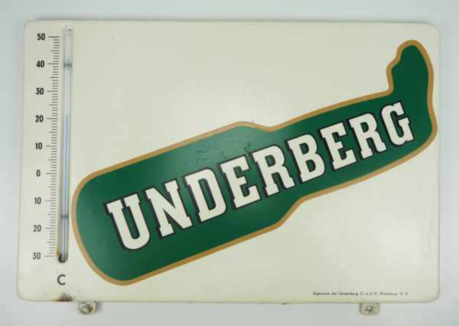 0.2.) Emailschilder / Werbeplakate Emailschild - Underberg.Hoher Rand, mit Thermometer. Ca. 32 x