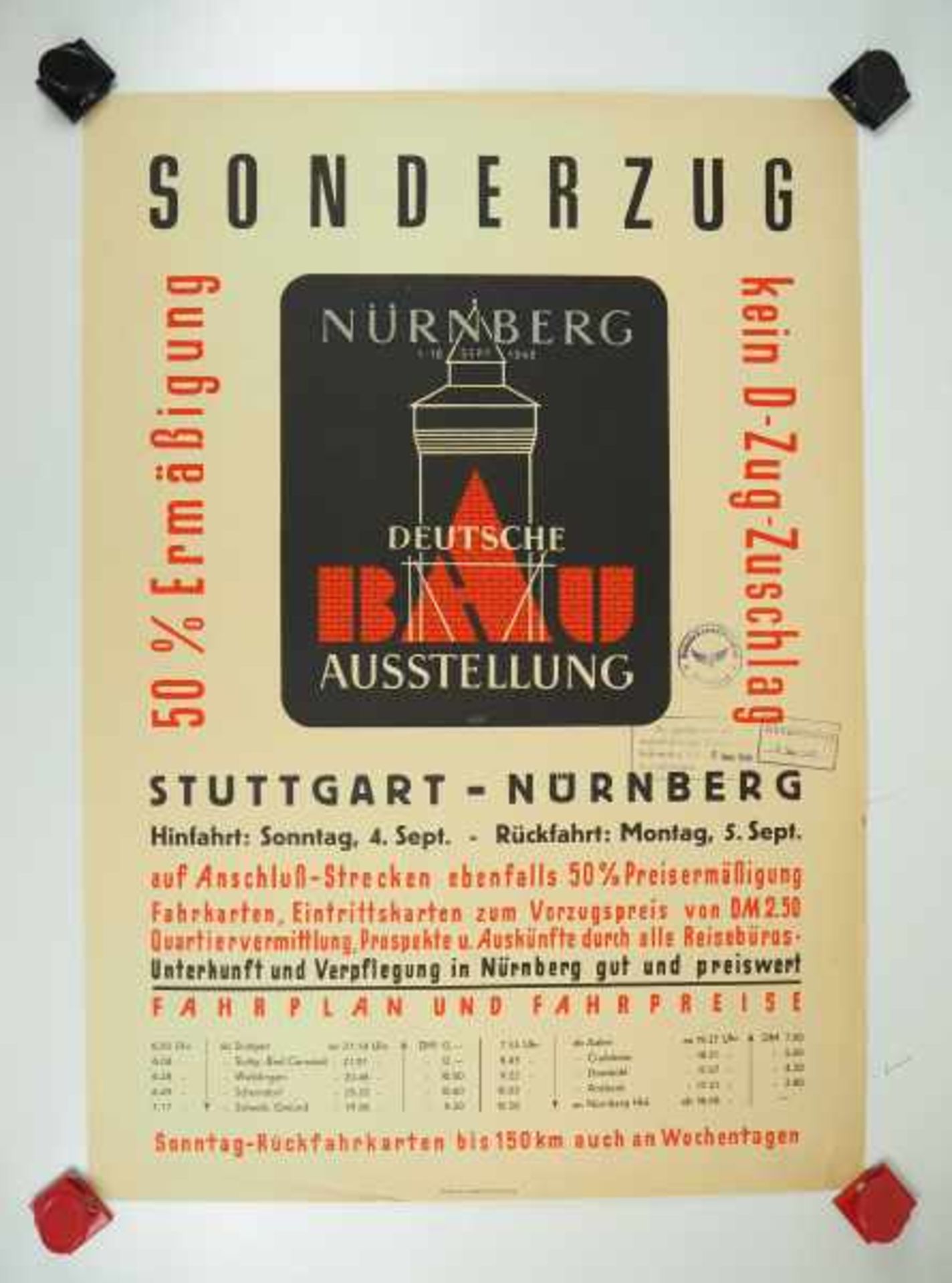 0.2.) Emailschilder / Werbeplakate Plakat: Eisenbahn - Sonderzug von Stuttgart nach Nürnberg zur