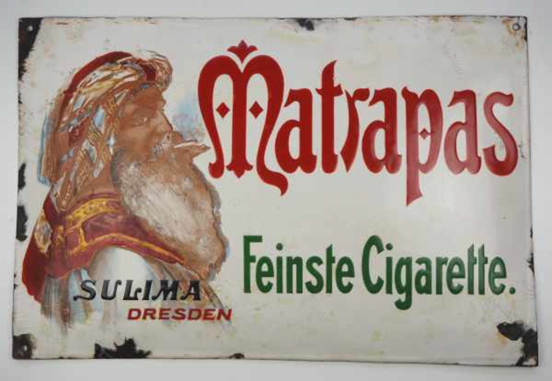 0.2.) Emailschilder / Werbeplakate Emailschild - Matrapas Feinste Cigarette, Sulima Dresden.