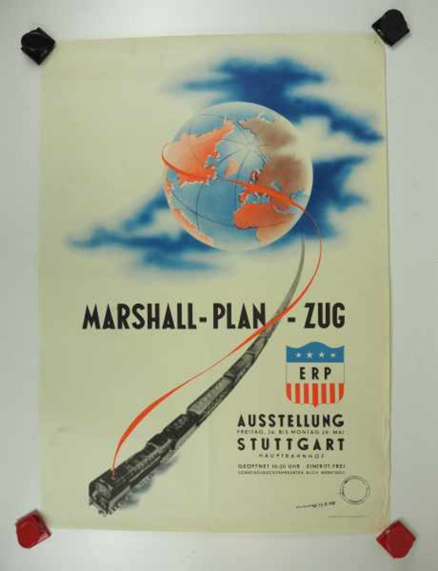 0.2.) Emailschilder / Werbeplakate Plakat: Eisenbahn - Marshall-Plan-Zug Stuttgart 1950.