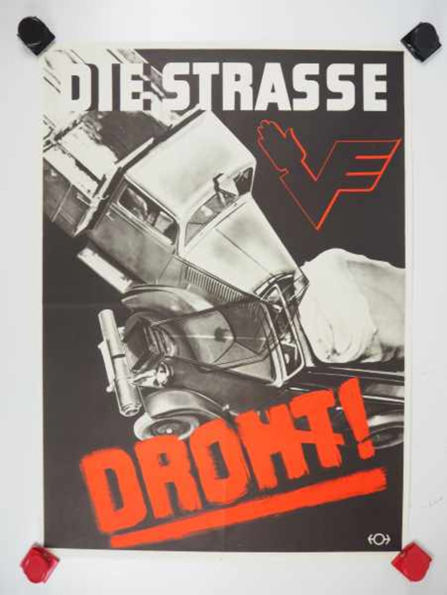 0.2.) Emailschilder / Werbeplakate Plakat: Eisenbahn - Die Straße droht.Mehrfarbig, ca. 58 x 42 cm.