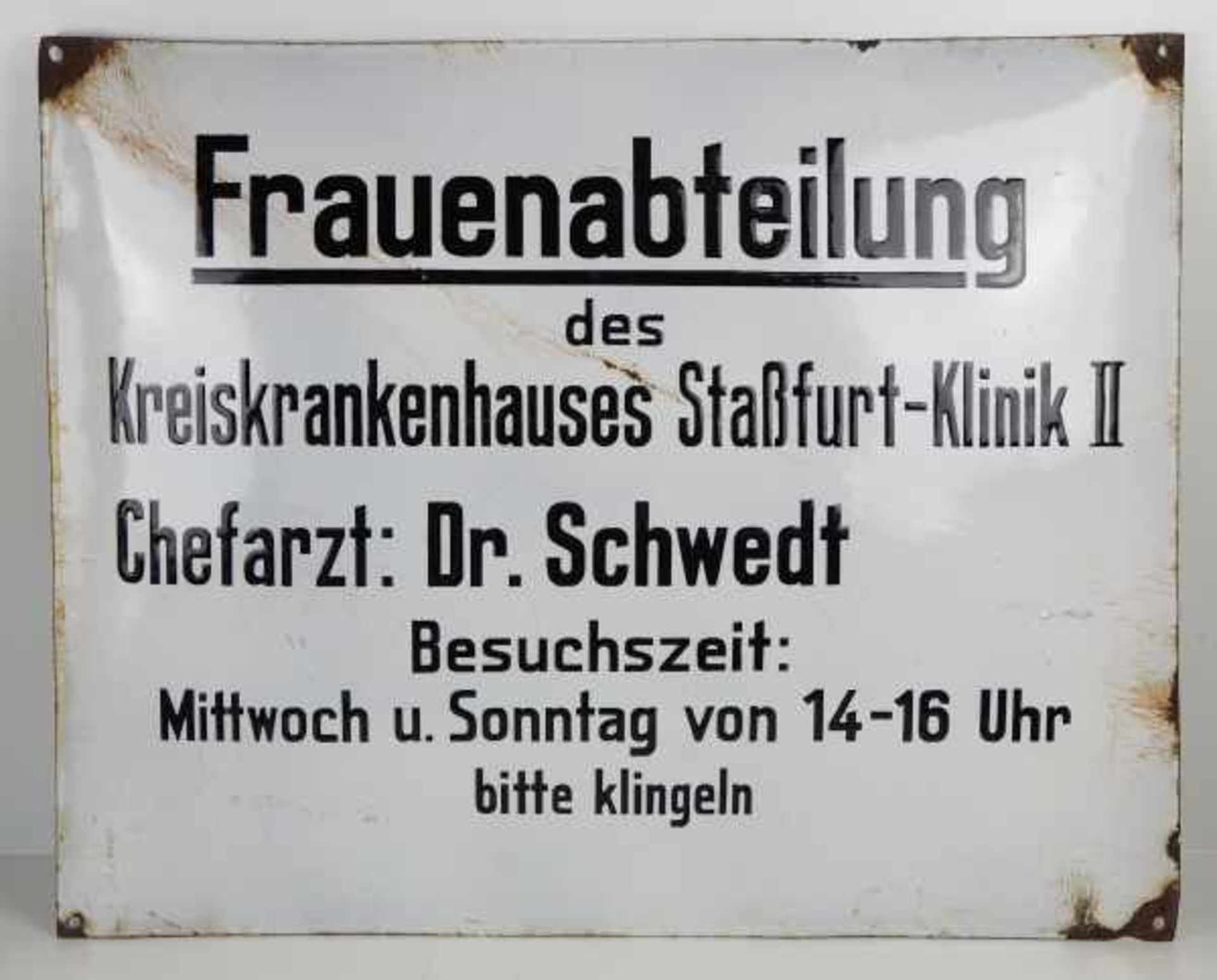 0.2.) Emailschilder / Werbeplakate Emailschild - Frauenabteilung des Kreiskrankenhauses Staßfurt