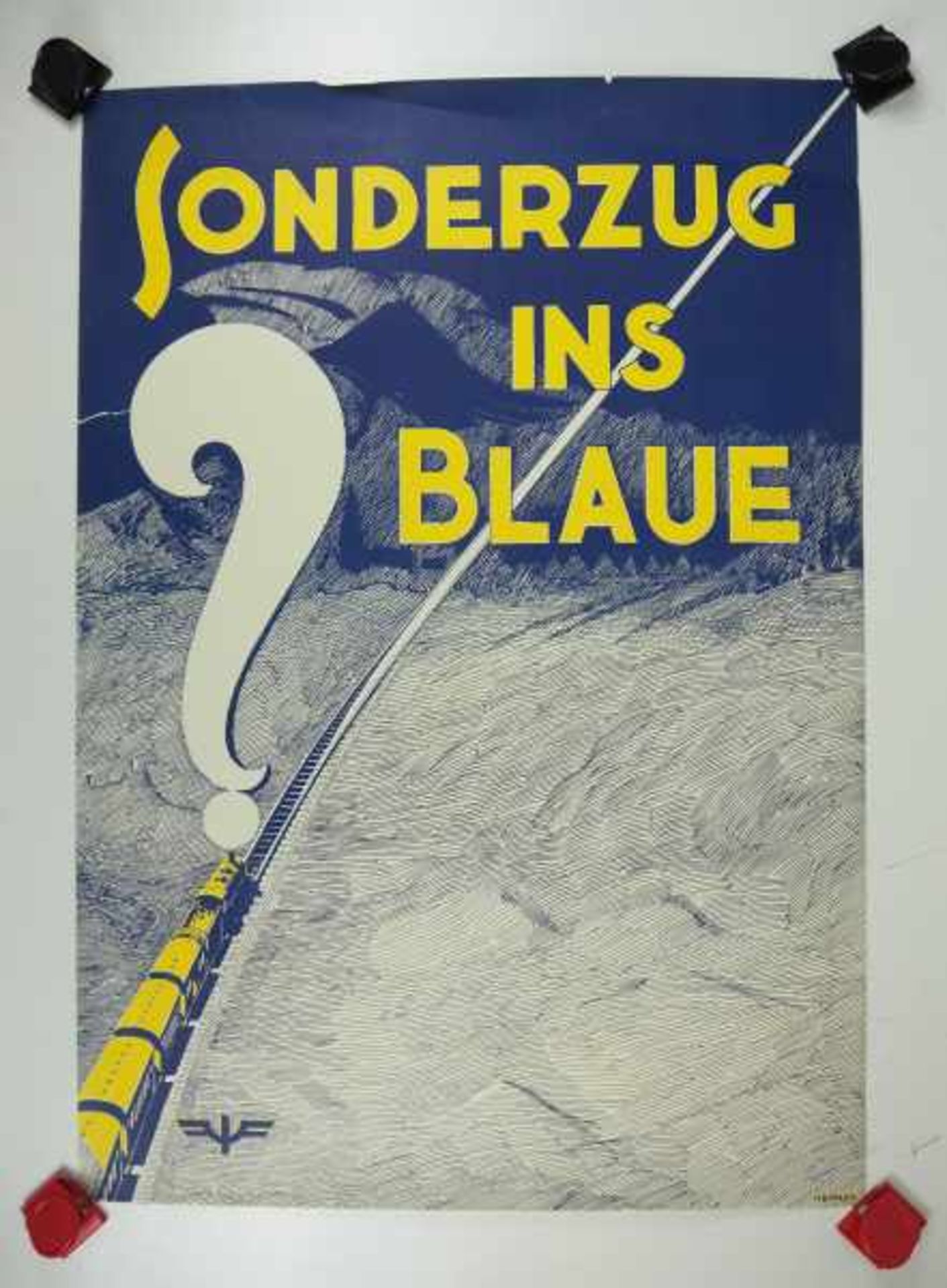 0.2.) Emailschilder / Werbeplakate Plakat: Eisenbahn - Sonderzug ins Blaue?Mehrfarbig, ca. 58 x 41