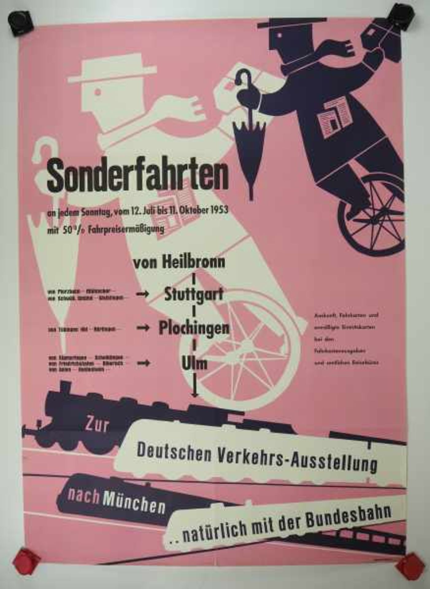 0.2.) Emailschilder / Werbeplakate Plakat: Eisenbahn - Sonderfahrten von Heilbronn nach München