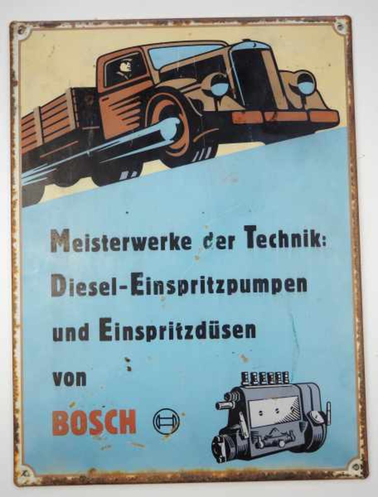 0.2.) Emailschilder / Werbeplakate Blechschild - Bosch Diesel Einspritzpumpen und Düsen.Rand mit