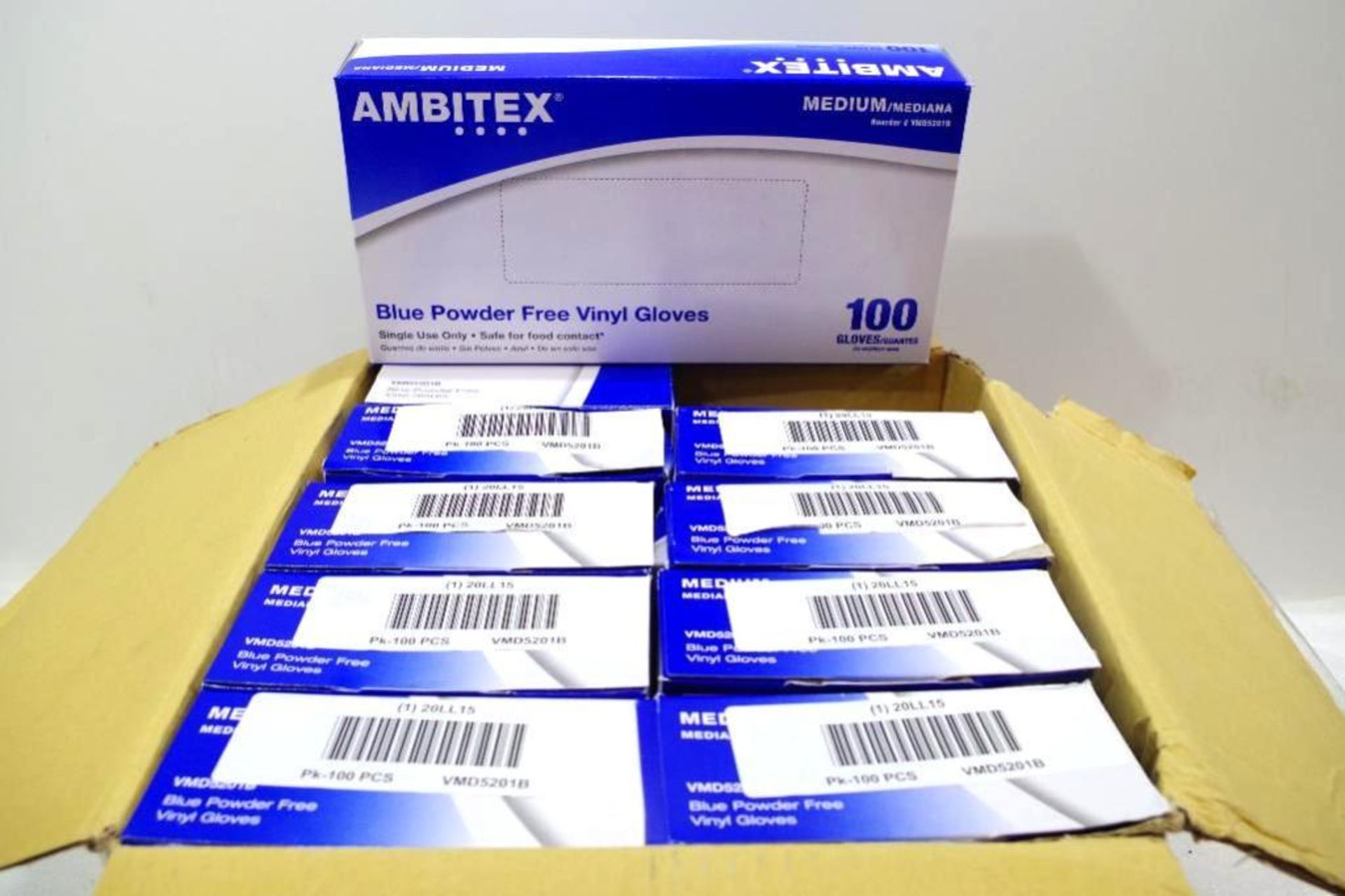 (1000) AMBITEX Blue Powder Free Vinyl Gloves, Size: M