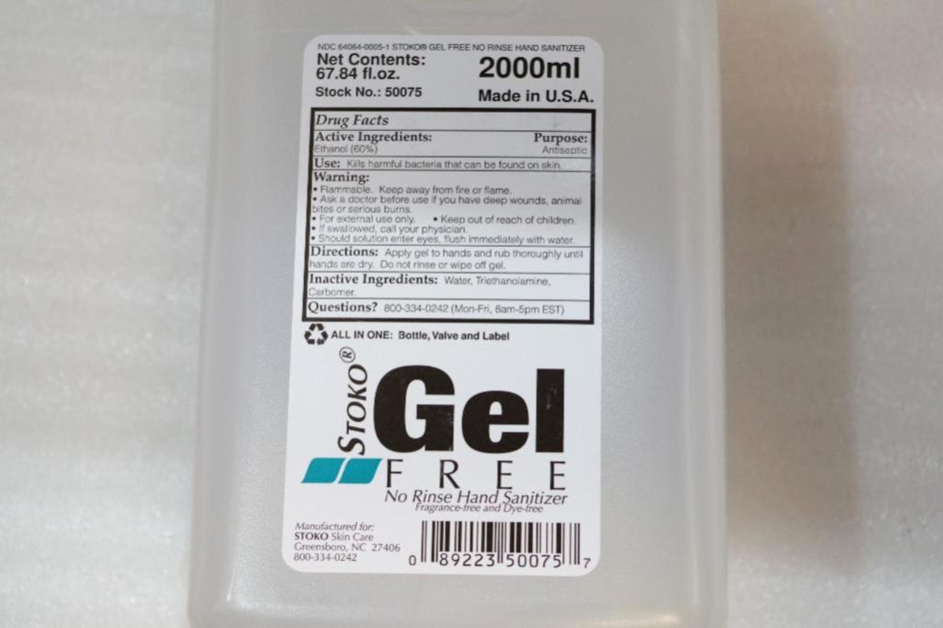 Case of STOKO Gel Free No Rinse Hand Sanitizer 2000 ml. (1 Case of 6 Bottles) - Image 3 of 4