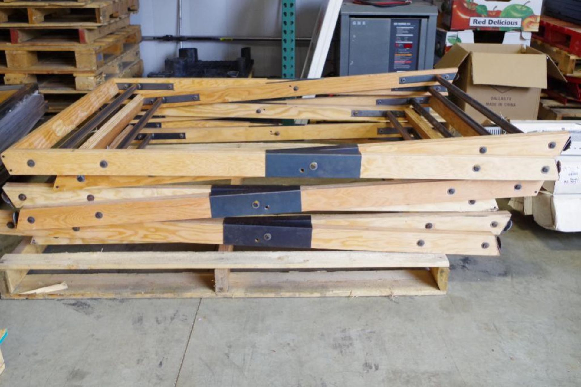 (3) Wooden Scissors Stands 52"W x 72"L, Wood Frame is 1-1/2" x 3", Steel Poles 1-1/4"