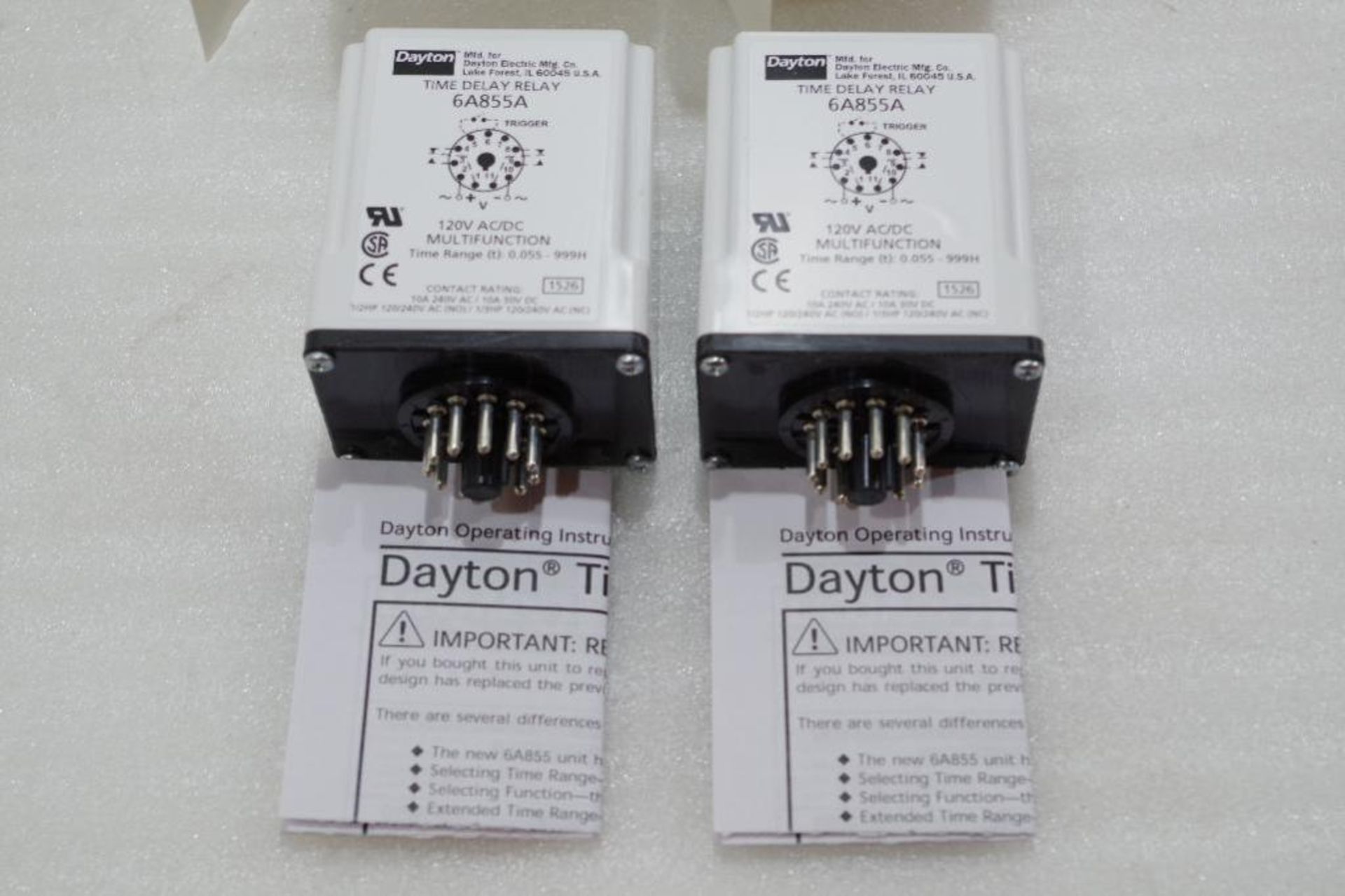 (2) NEW DAYTON 120V Time Delay Relay, Multifunction, Time Range .05S to 999H M/N 6A855A - Image 3 of 4