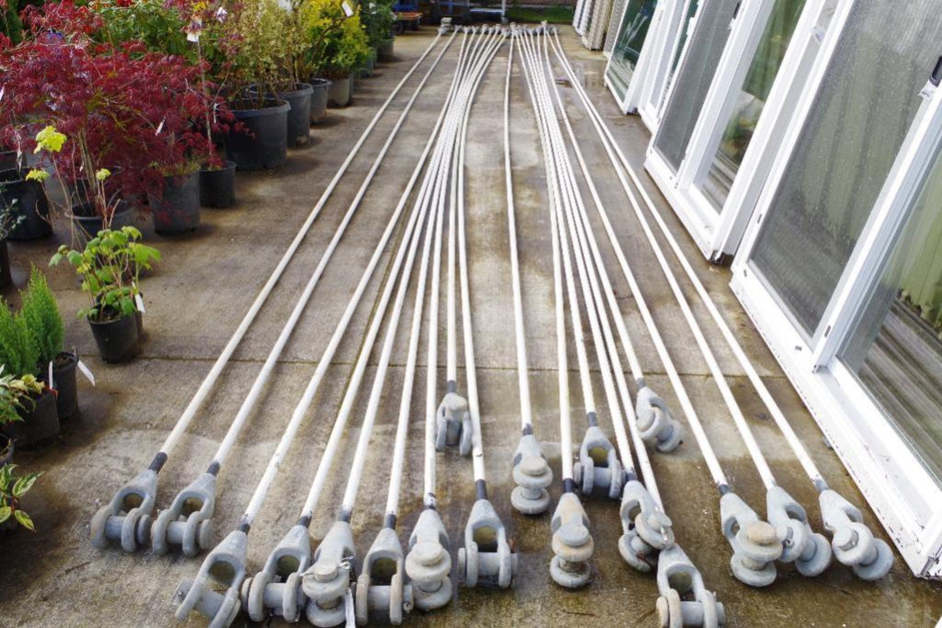 (18) CROSBY Tensioner Rods Approx. 40'L w/ Galvanized Connectors for 2" Pin and 2" Slot