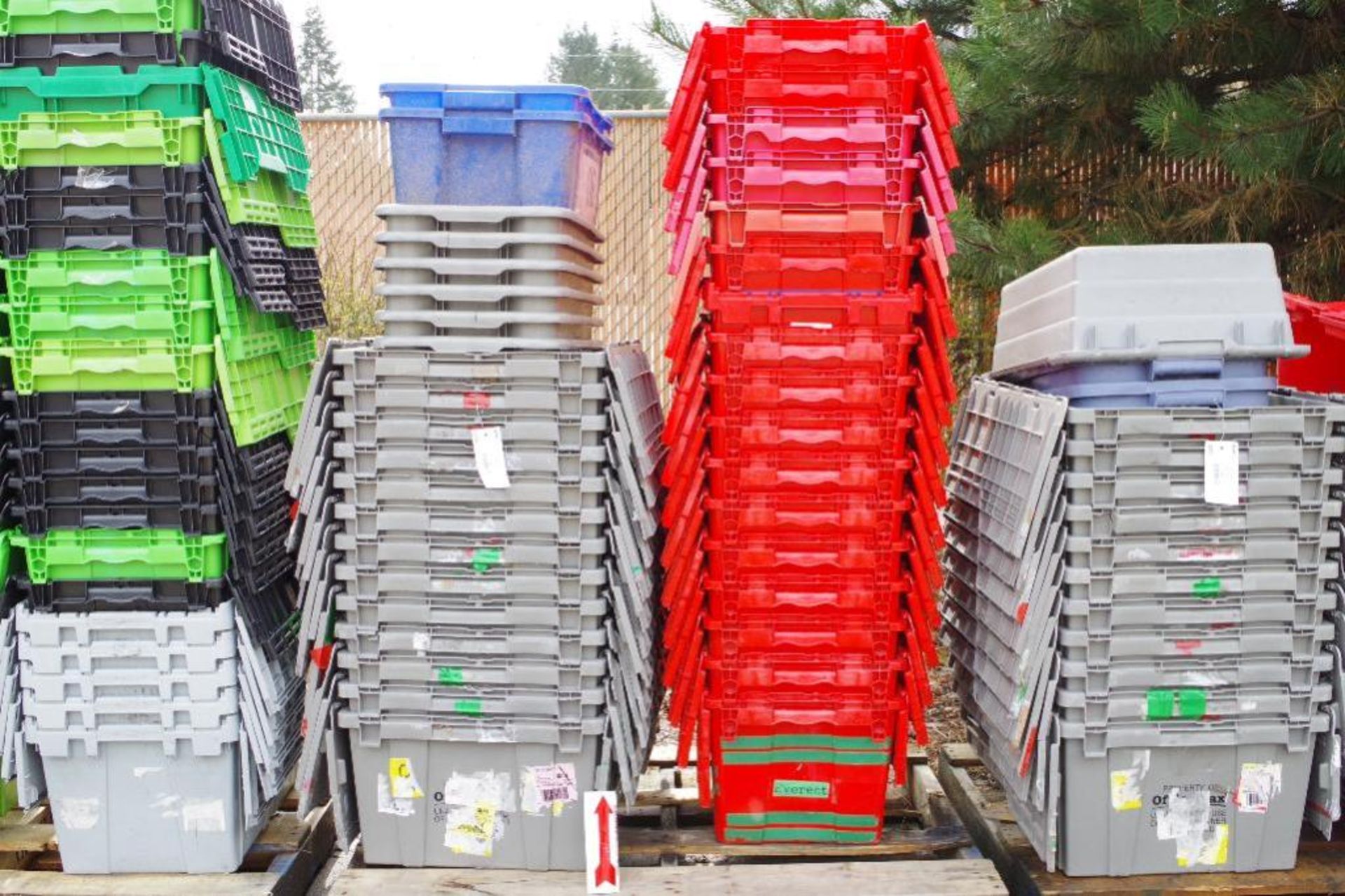 (QTY) Pallet of Plastic Bins & Storage Containers (One Pallet - Middle Grey & Red Stacks) - Image 2 of 2