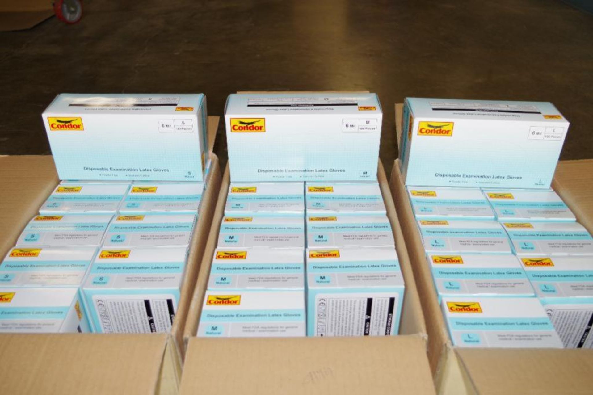(3) Cases of CONDOR Disposable Examination Latex Gloves Sizes, S, M & L (3 Cases of 1000)