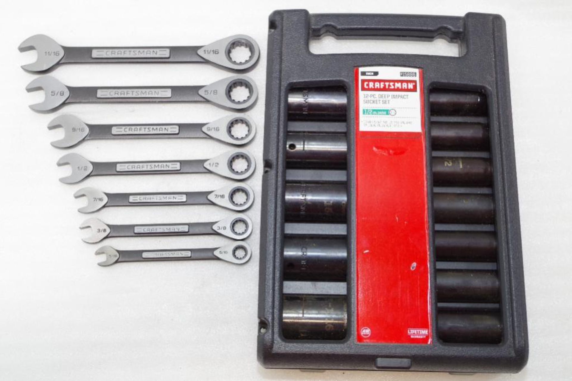 (2) CRAFTSMAN Tool Sets: 12-Piece 1/2" SAE Deep Socket & 7-Piece Universal SAE Ratcheting Wrenches