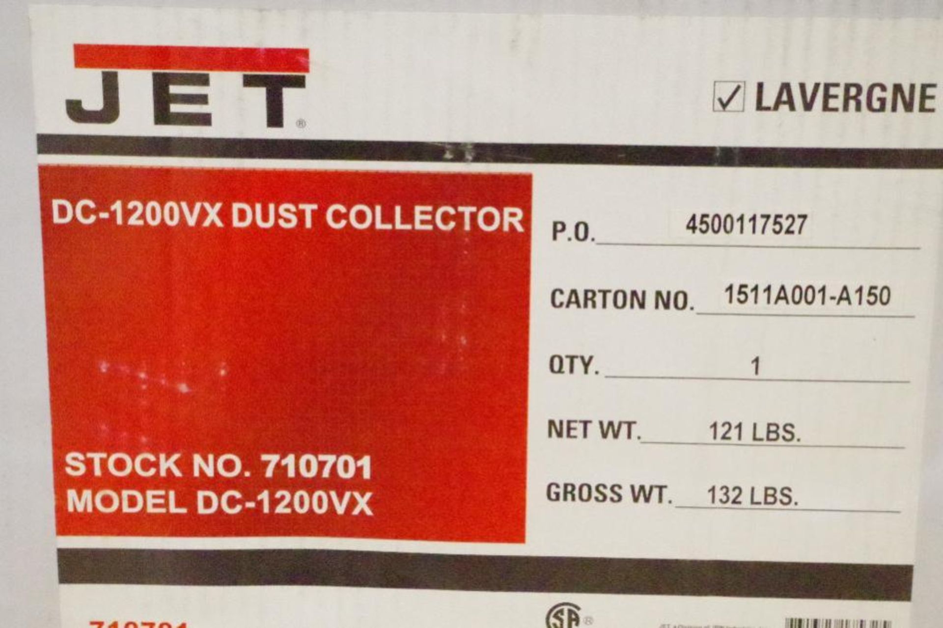 NEW JET Dust Collector M/N DC-1200VX w/ JET 30-Micron Bag Filter Kit, M/N DC-1100B - Image 4 of 6