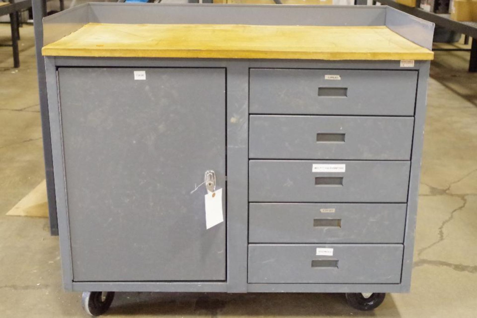 Rolling Metal Shop Desk w/ Cabinet, 5-Drawers (NO Key for Cabinet Handle) - Image 2 of 4