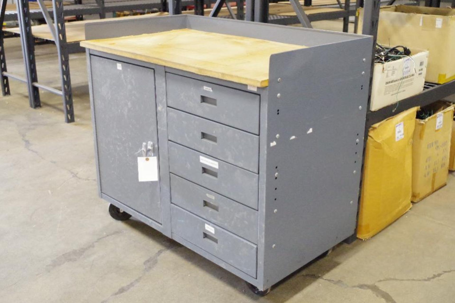 Rolling Metal Shop Desk w/ Cabinet, 5-Drawers (NO Key for Cabinet Handle) - Image 4 of 4