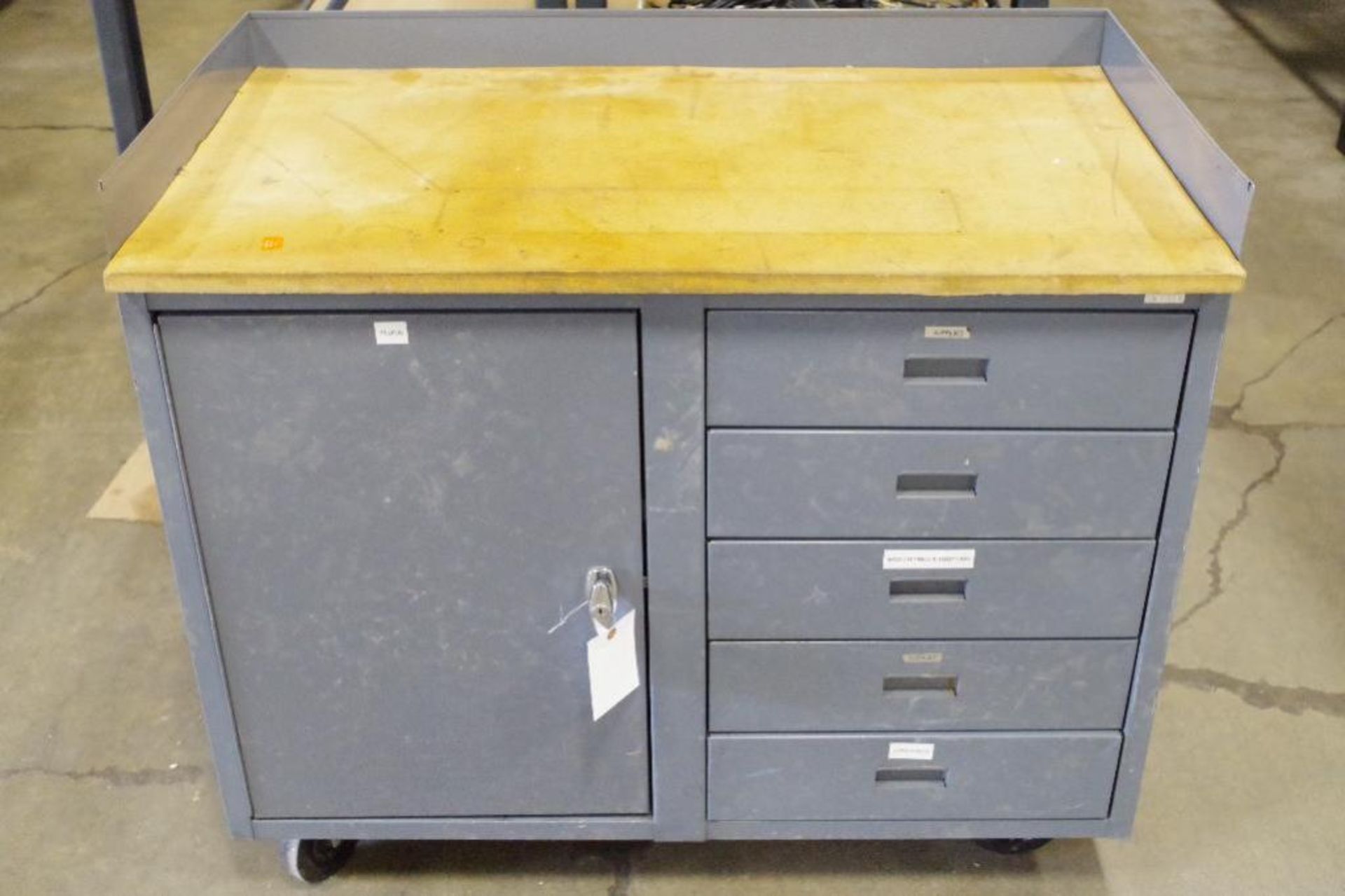 Rolling Metal Shop Desk w/ Cabinet, 5-Drawers (NO Key for Cabinet Handle) - Image 3 of 4