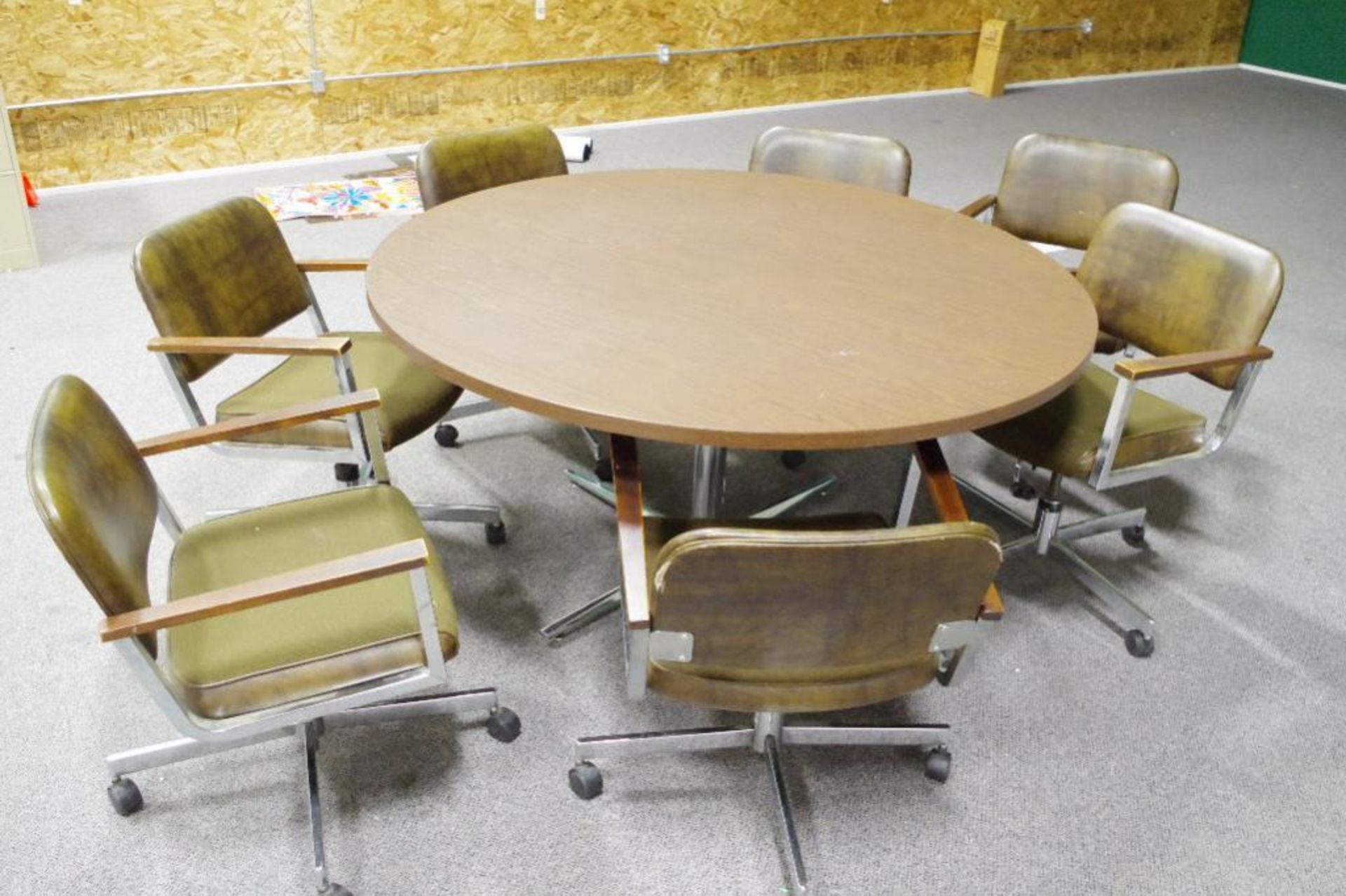 (8) Furniture Pieces: 7-Chairs, Padded, Rolling & 1-Round Table for Office or Breakroom