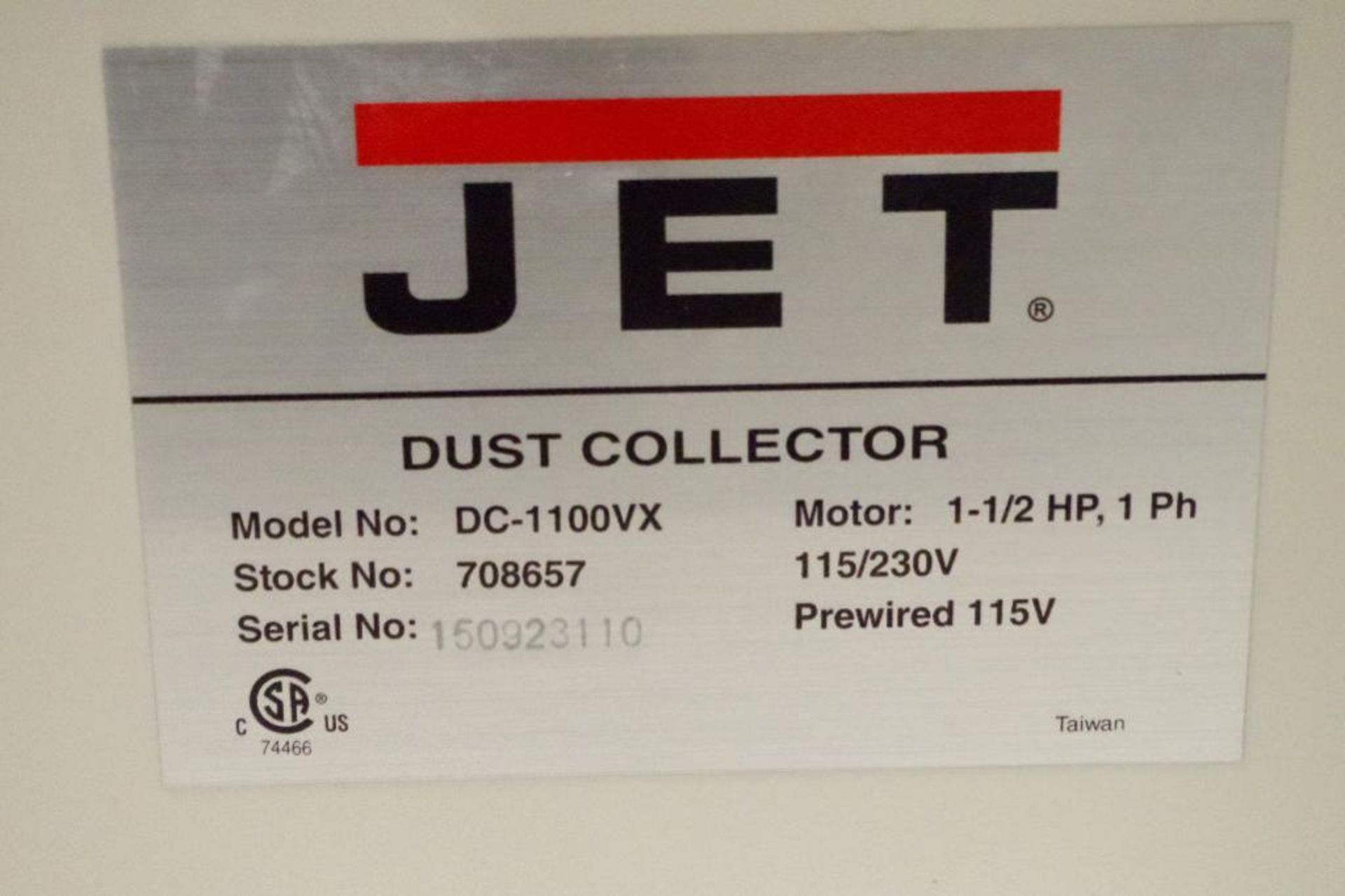 NEW JET Dust Collector w/ 30-Micron Bag Filter Kit M/N DC-1100VX - Image 4 of 5