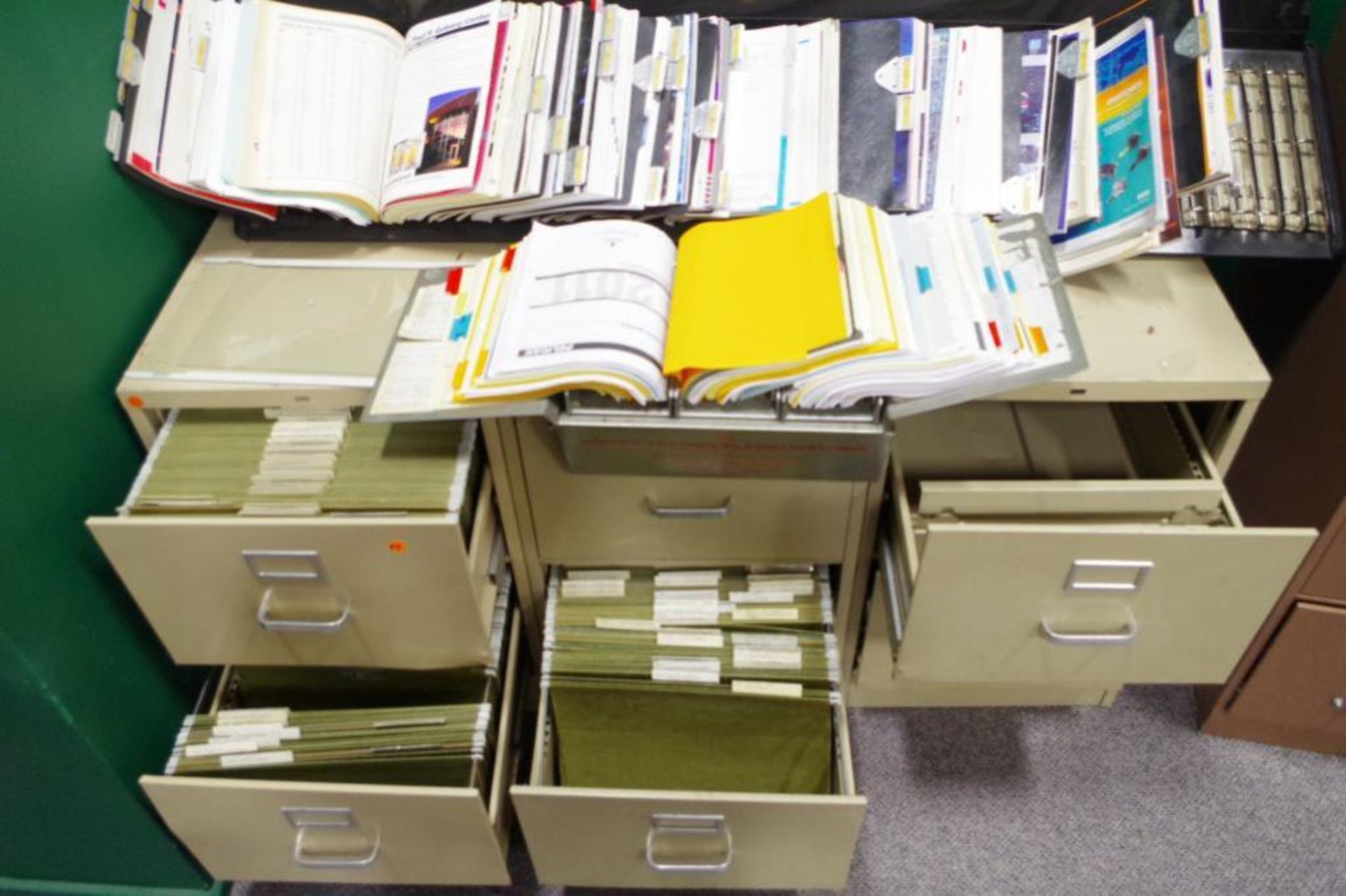 Catalog Rack w/ Misc. Computer Books w/ (3) 2 Drawer Filing Cabinets