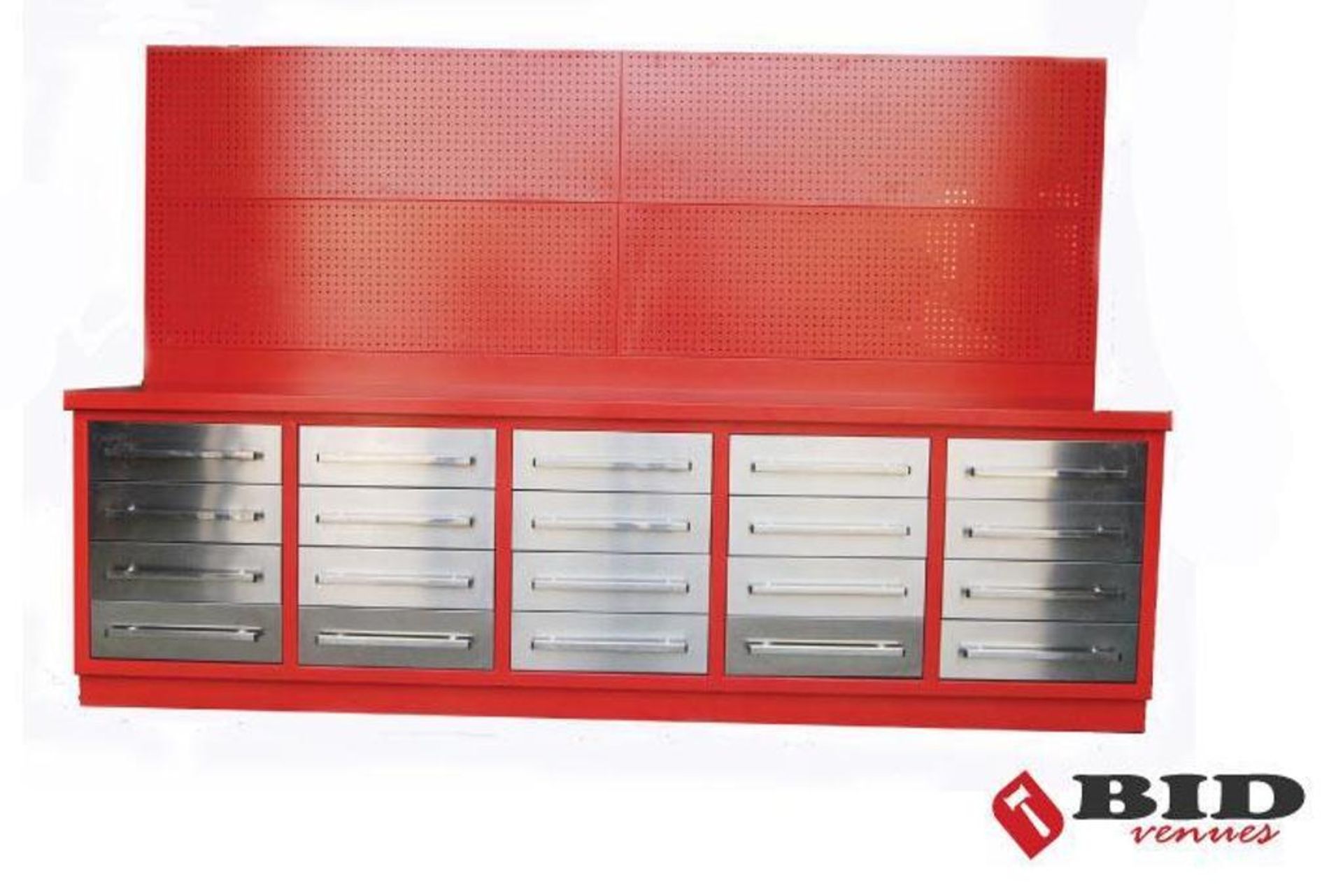 NEW 20-Drawers 10' Heavy Duty Metal Work Bench w/ 40" High Hanging Peg Board