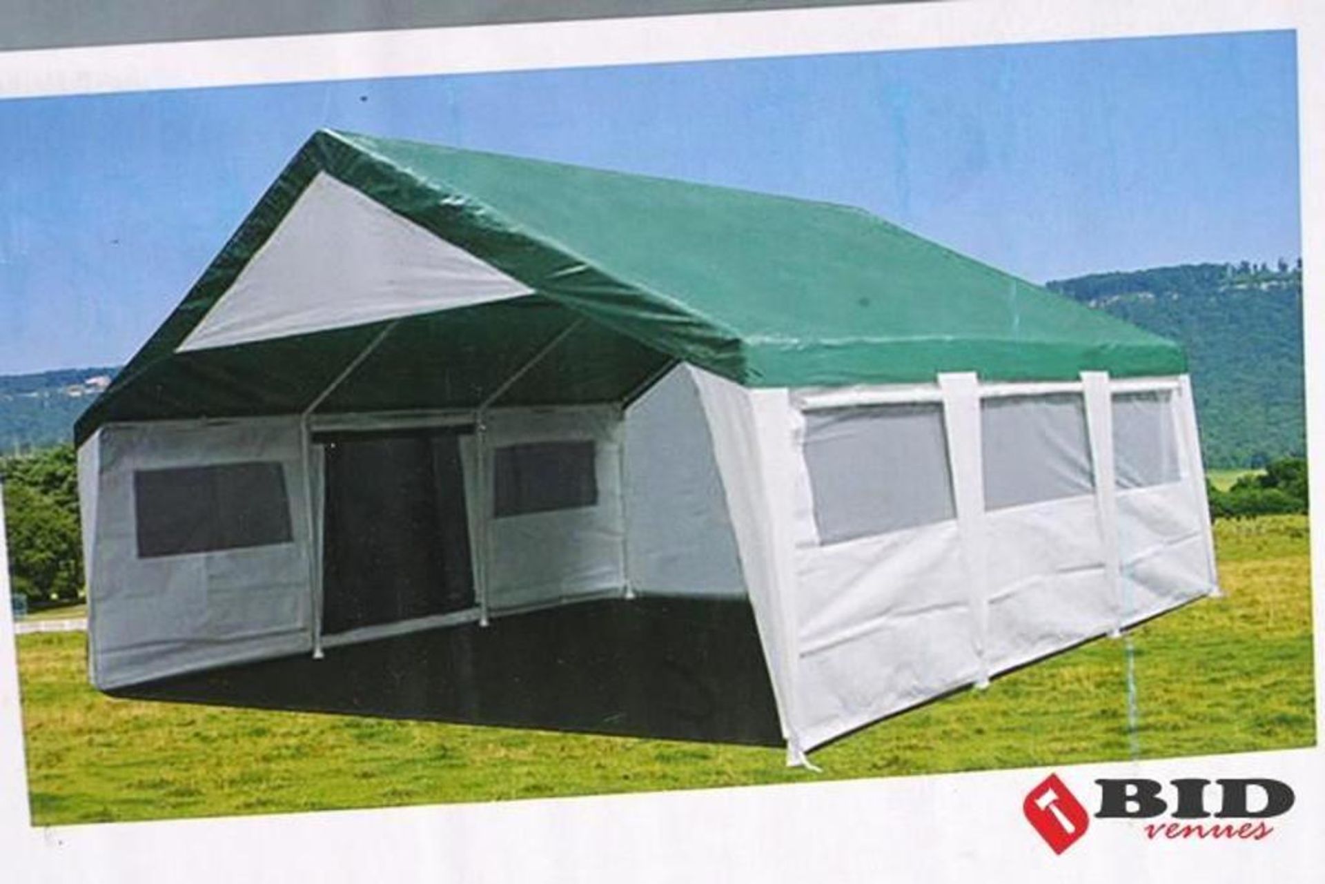 NEW 20' x 20' Party Tent, Green Roof w/ White Sidewalls, Windows & Zip Doors - Image 3 of 5