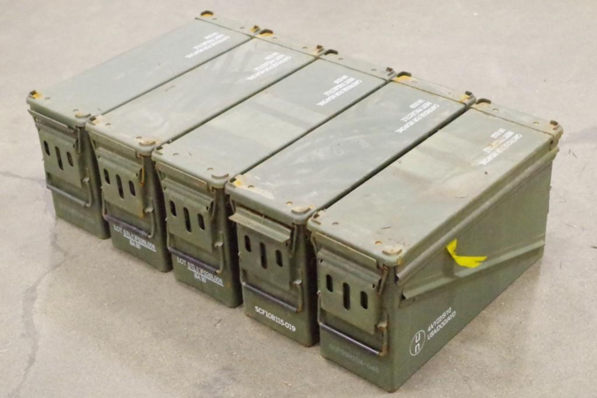 (5) Genuine Military Ammo Cans M116A2, Size: 6"W x 18"D x 10"H