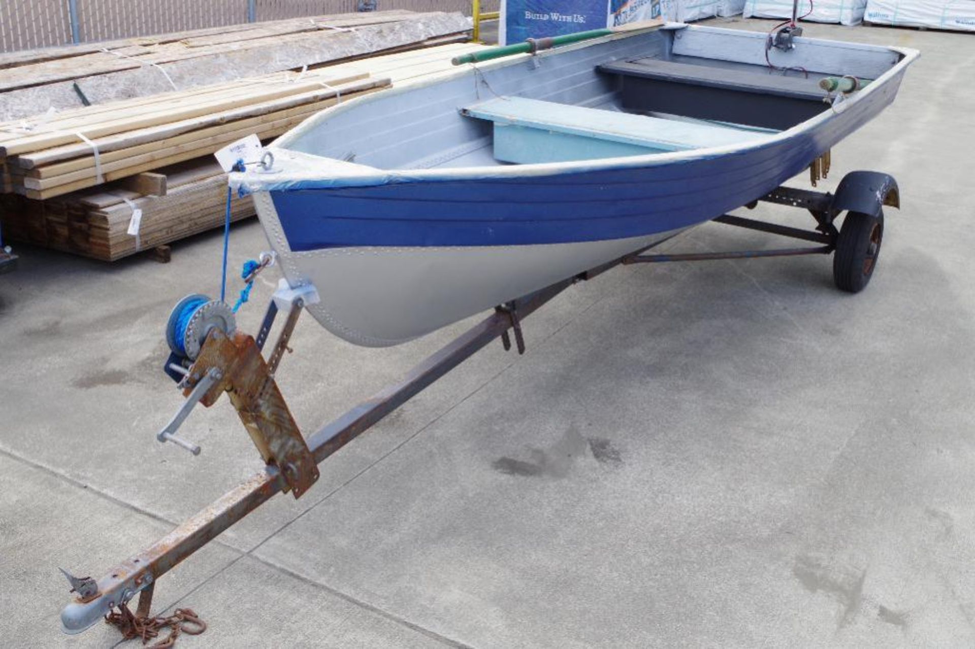 Boat & Trailer 55"W x 17"D x 12'L, Motor Guide Electric Motor (47 lbs. Thrust), 2 Oars