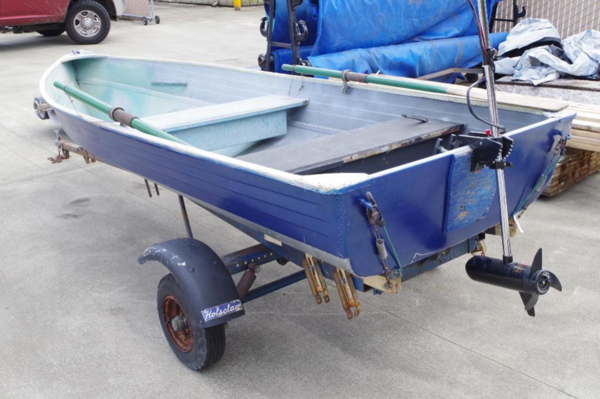 Boat & Trailer 55"W x 17"D x 12'L, Motor Guide Electric Motor (47 lbs. Thrust), 2 Oars - Image 3 of 9