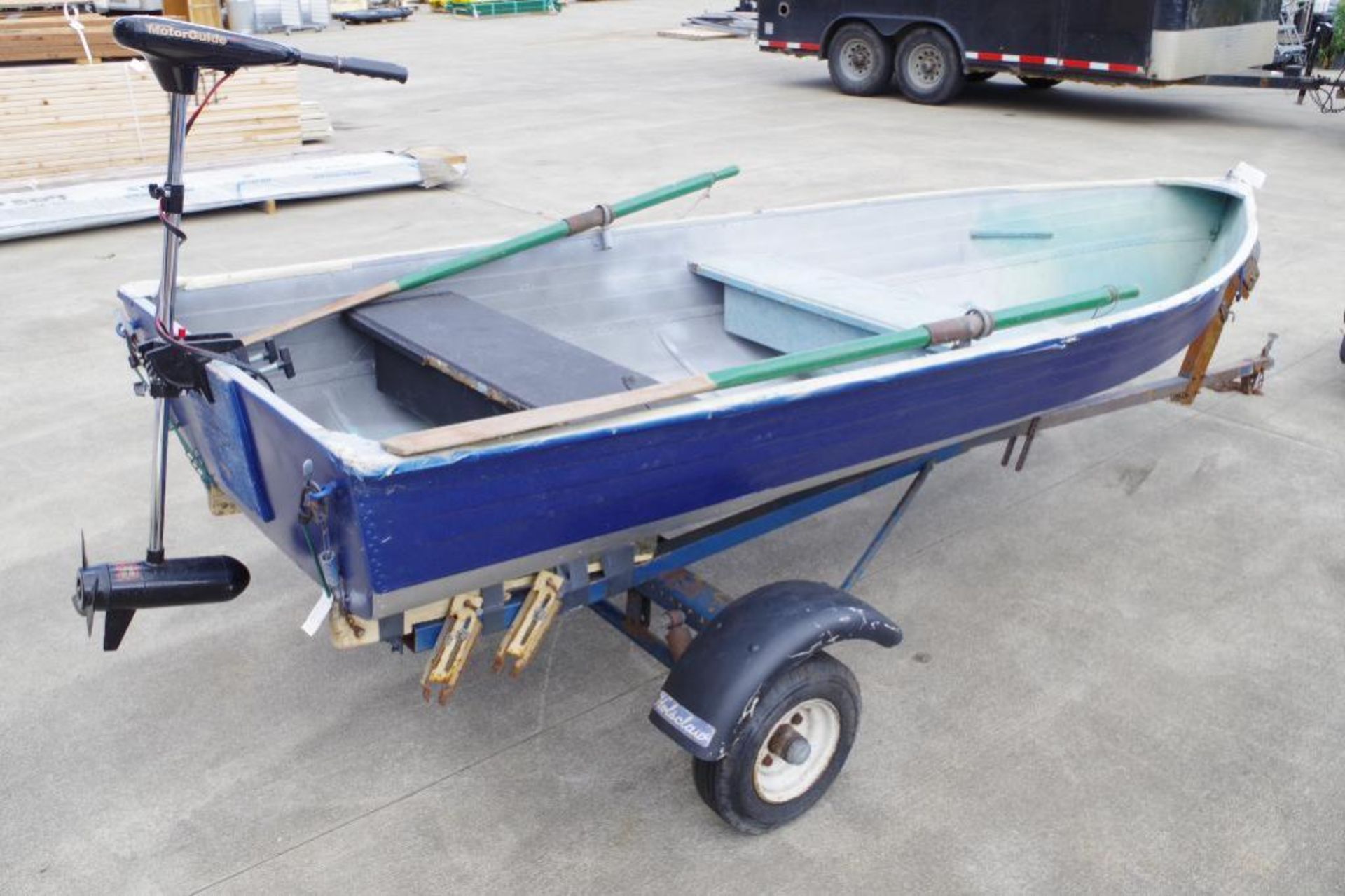 Boat & Trailer 55"W x 17"D x 12'L, Motor Guide Electric Motor (47 lbs. Thrust), 2 Oars - Image 4 of 9