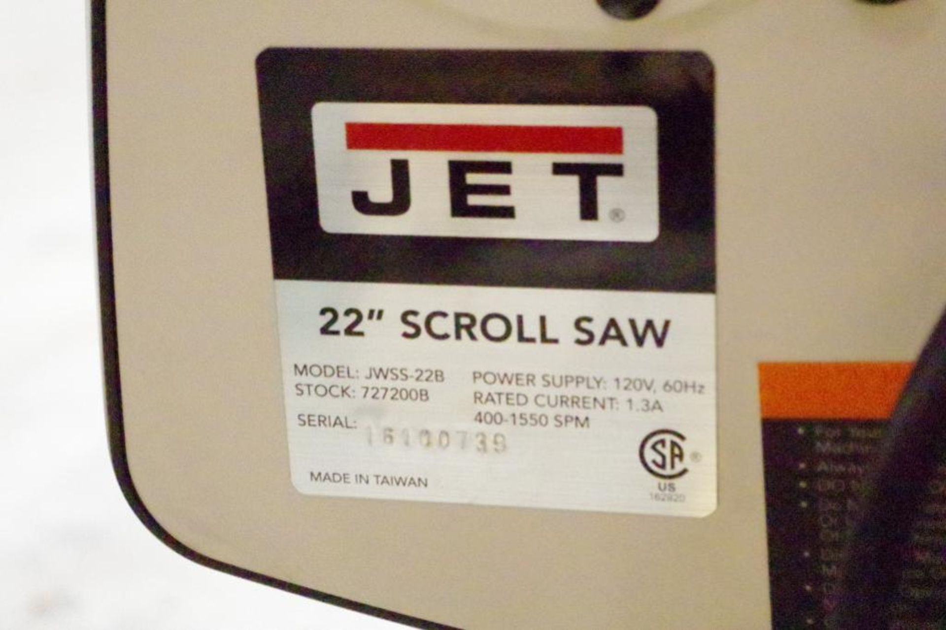 NEW JET 22" Scroll Saw 1/16HP, 1PH, 120V, M/N JWSS-22B - Image 2 of 3