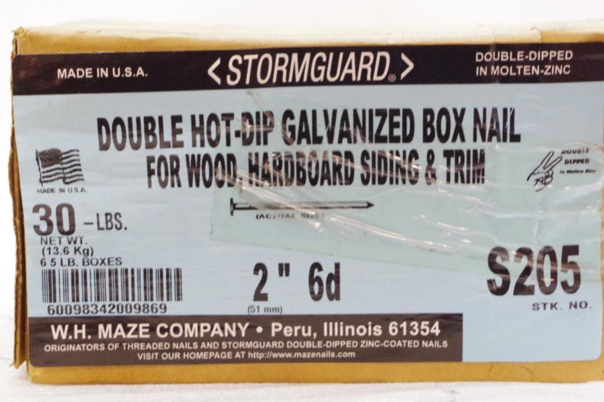(30) Lbs. MAZE Stormguard Hot-Dip Galvanized Box Nail 2" 6d M/N S205, Made in USA (6 Boxes 5 Lbs.) - Image 3 of 7
