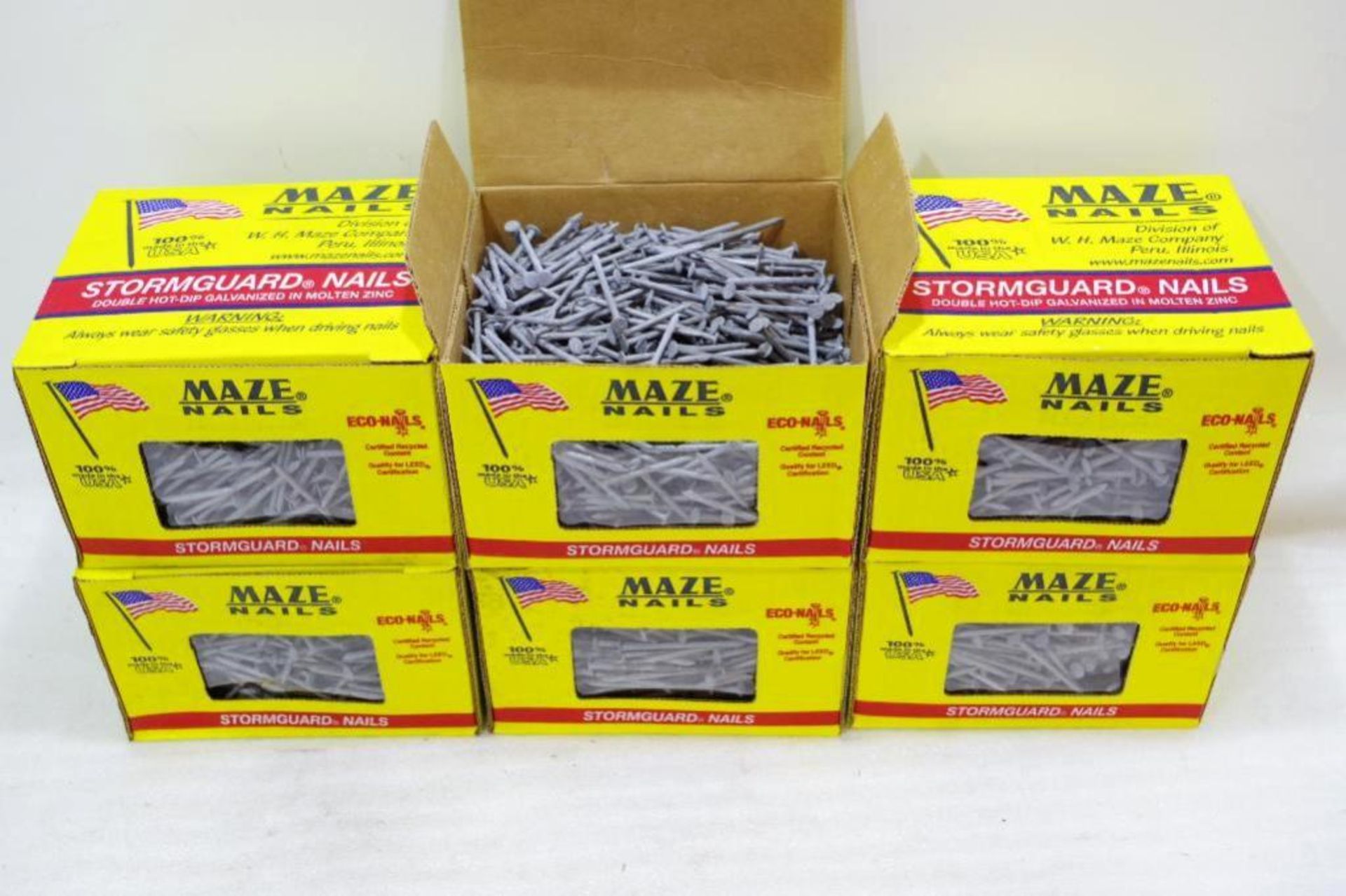 (30) Lbs. MAZE Stormguard Hot-Dip Galvanized Box Nail 2" 6d M/N S205, Made in USA (6 Boxes 5 Lbs.)