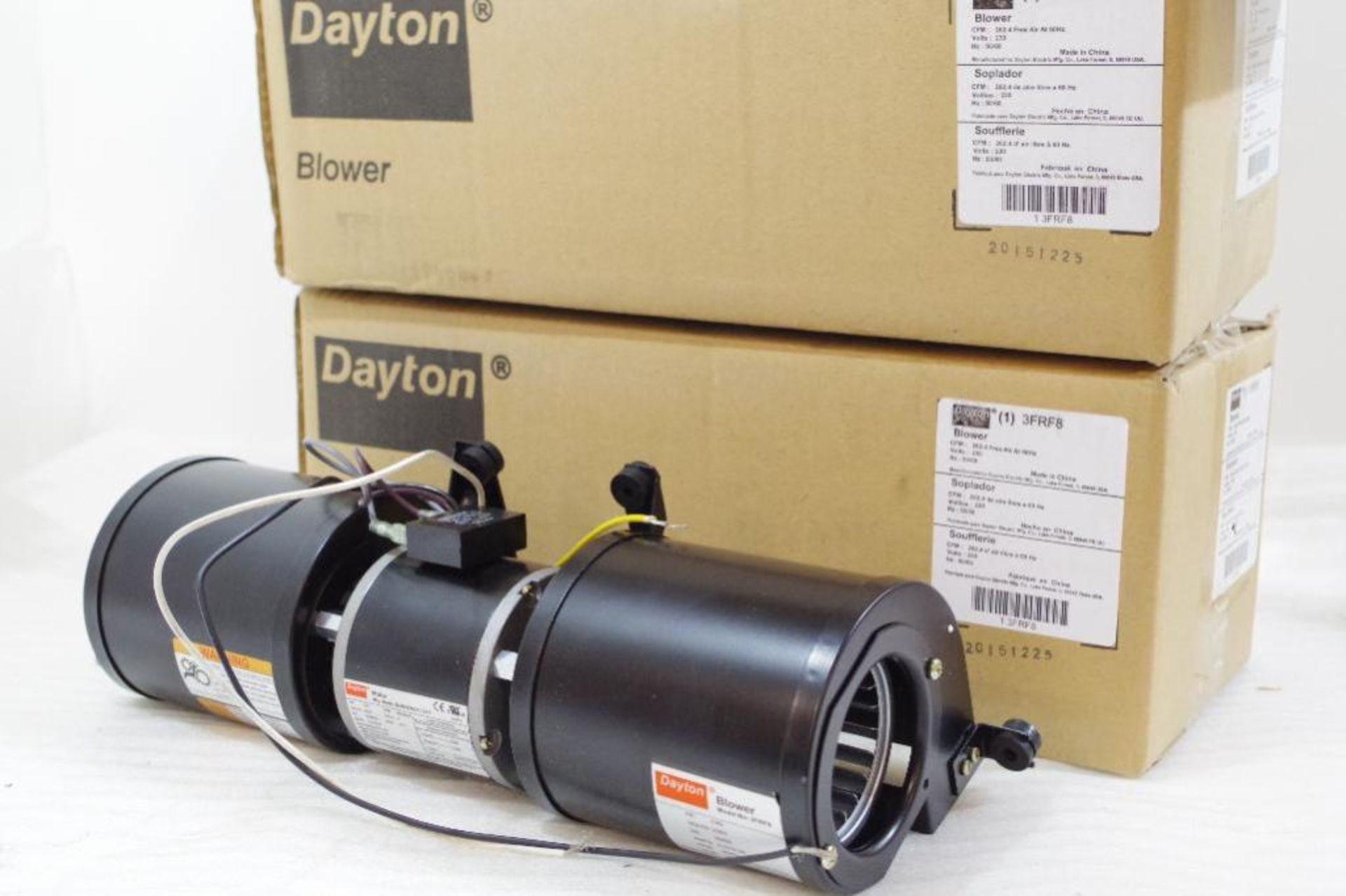 (2) NEW DAYTON Rectangular Permanent Split Capacitor Low Profile Blower, Wheel Dia: 2-15/16", 230VAC