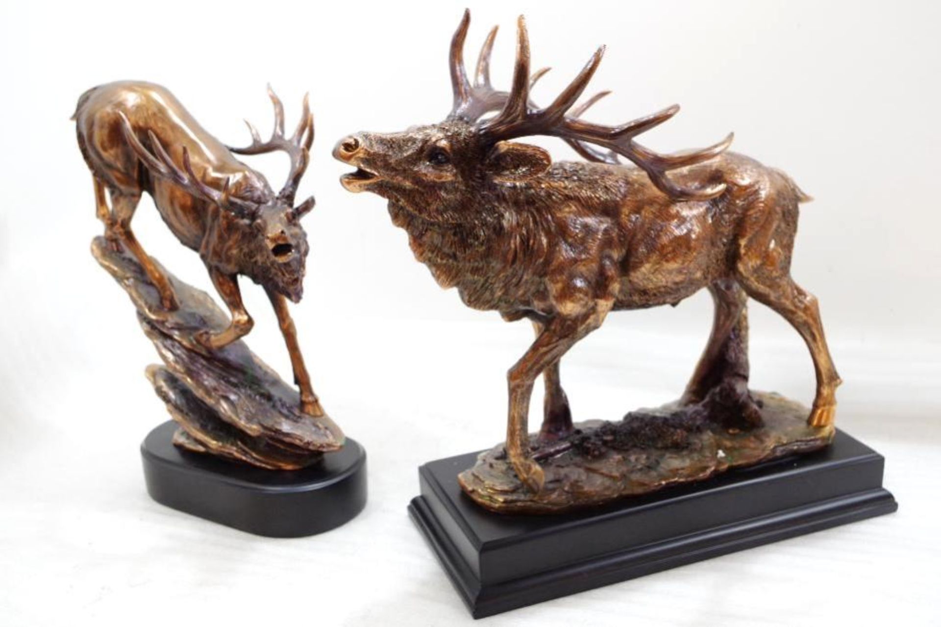 (2) Elk Bronze Electroplated Desktop Sculptures Approx. 12" (Not including base pieces) - Image 2 of 3