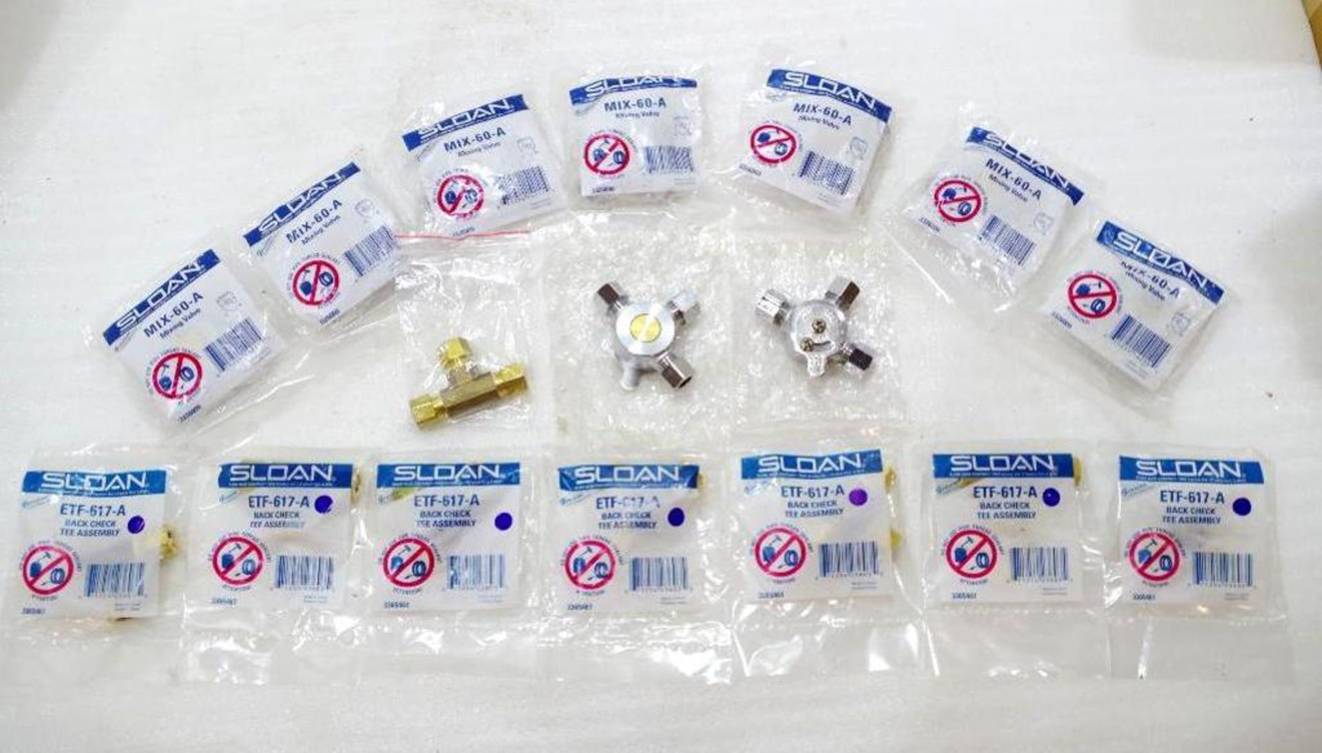 (17) NEW SLOAN Plumbing Assemblies: 9-Mixing Valves & 8-Back Check Tee Assemblies