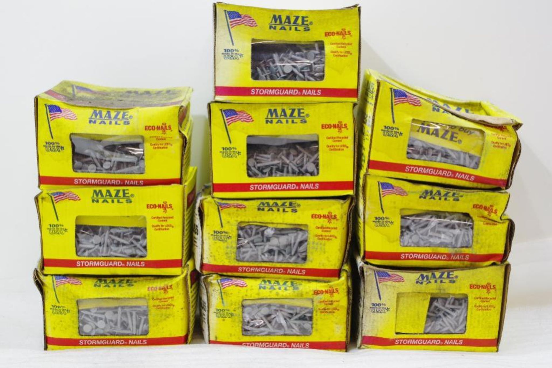 (50) Lbs. MAZE Asphalt and Fiberglass Shingle Nails 1" M/N R-101-A, Made in USA (10 Boxes of 5 Lbs.)