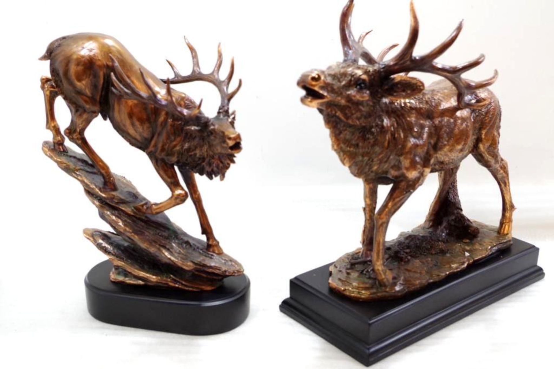 (2) Elk Bronze Electroplated Desktop Sculptures Approx. 12" (Not including base pieces) - Image 3 of 3