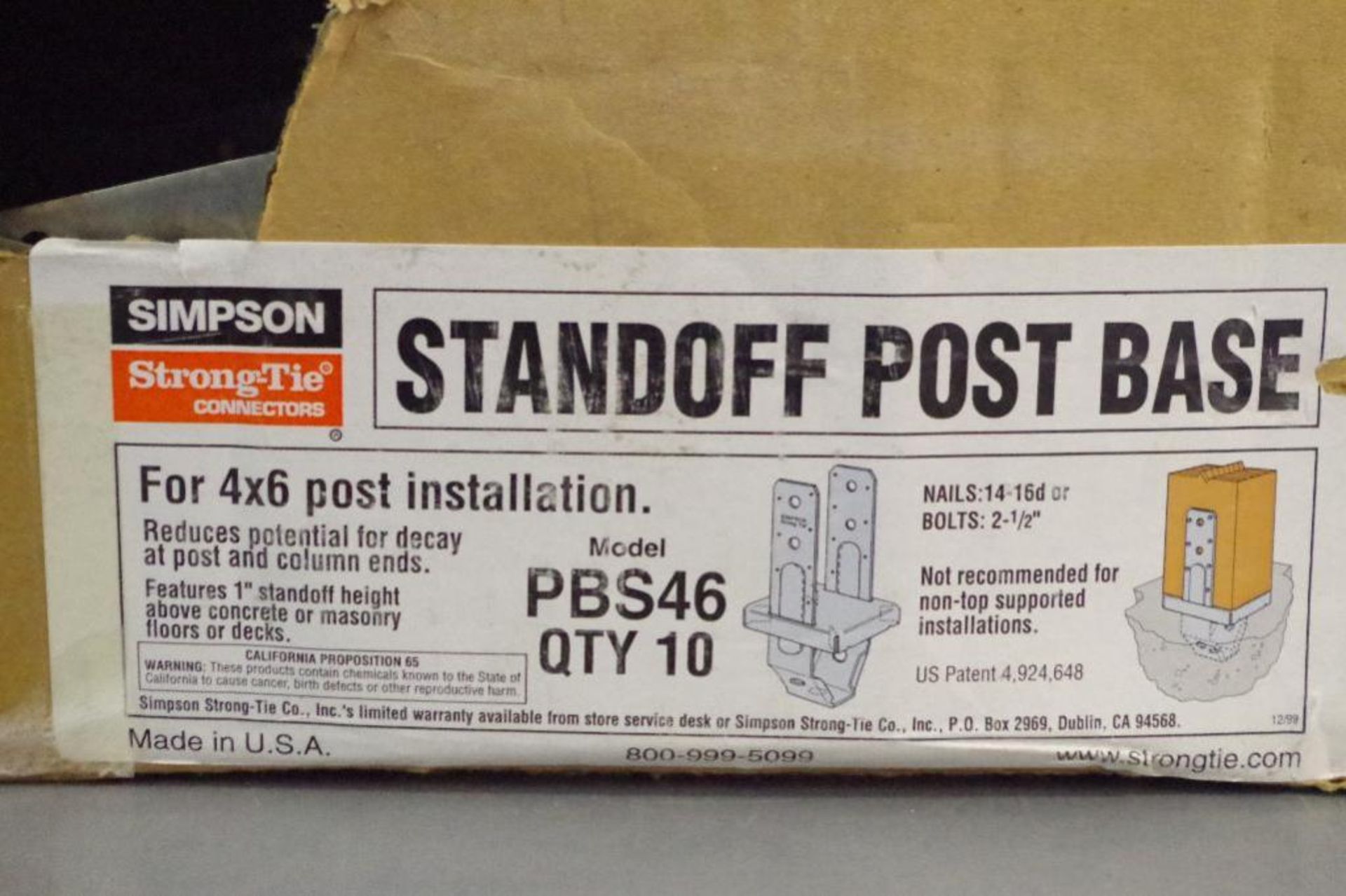 (10) SIMPSON Strong-Ties PBS 4x6 Galvanized Standoff Post Bases, M/N PBS46, Made in USA - Image 2 of 3