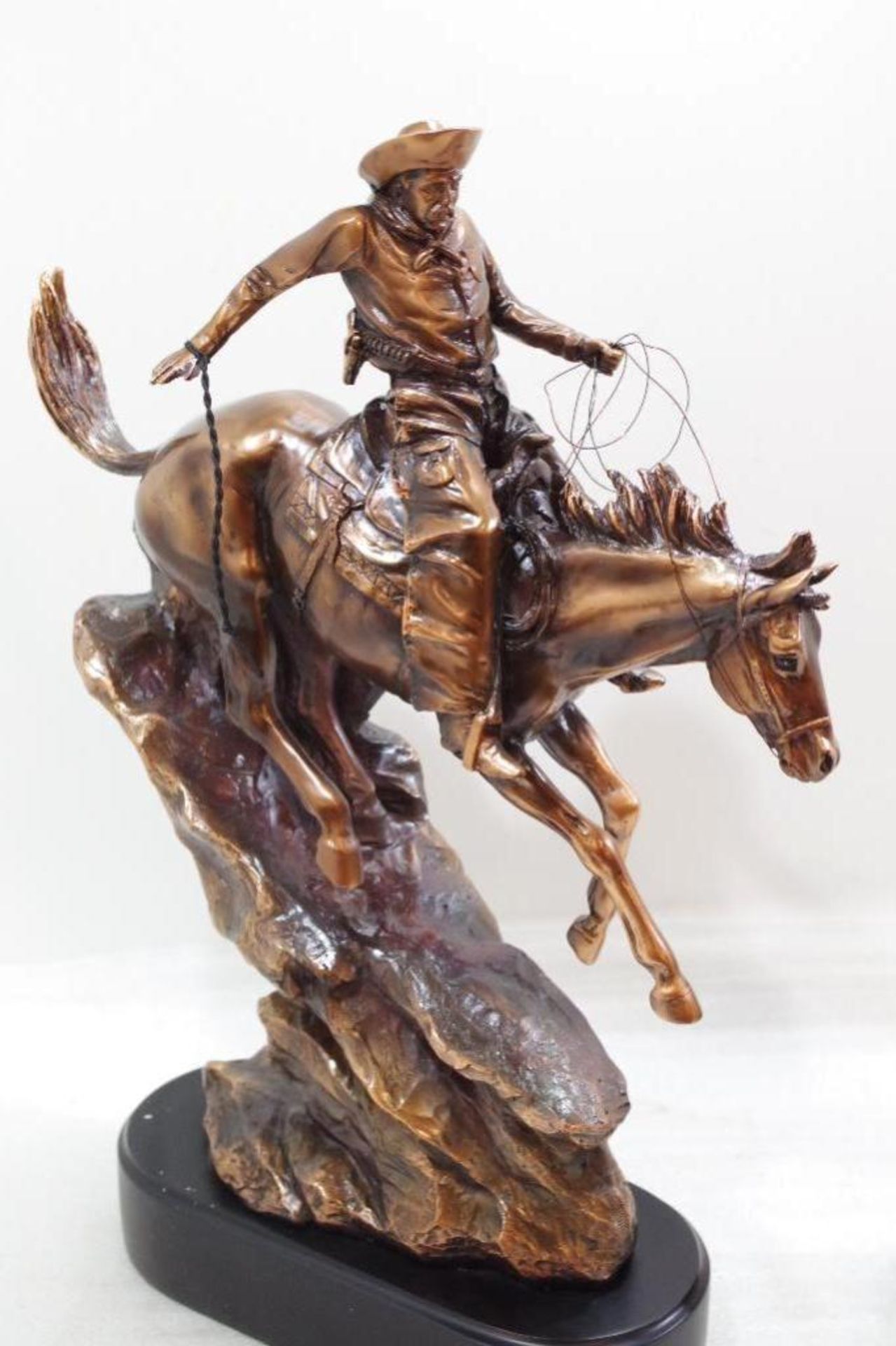 (2) Desktop Bronze Electroplated Sculptures: American Cowboy Approx. 16" & American Eagle Approx. 6" - Image 2 of 3