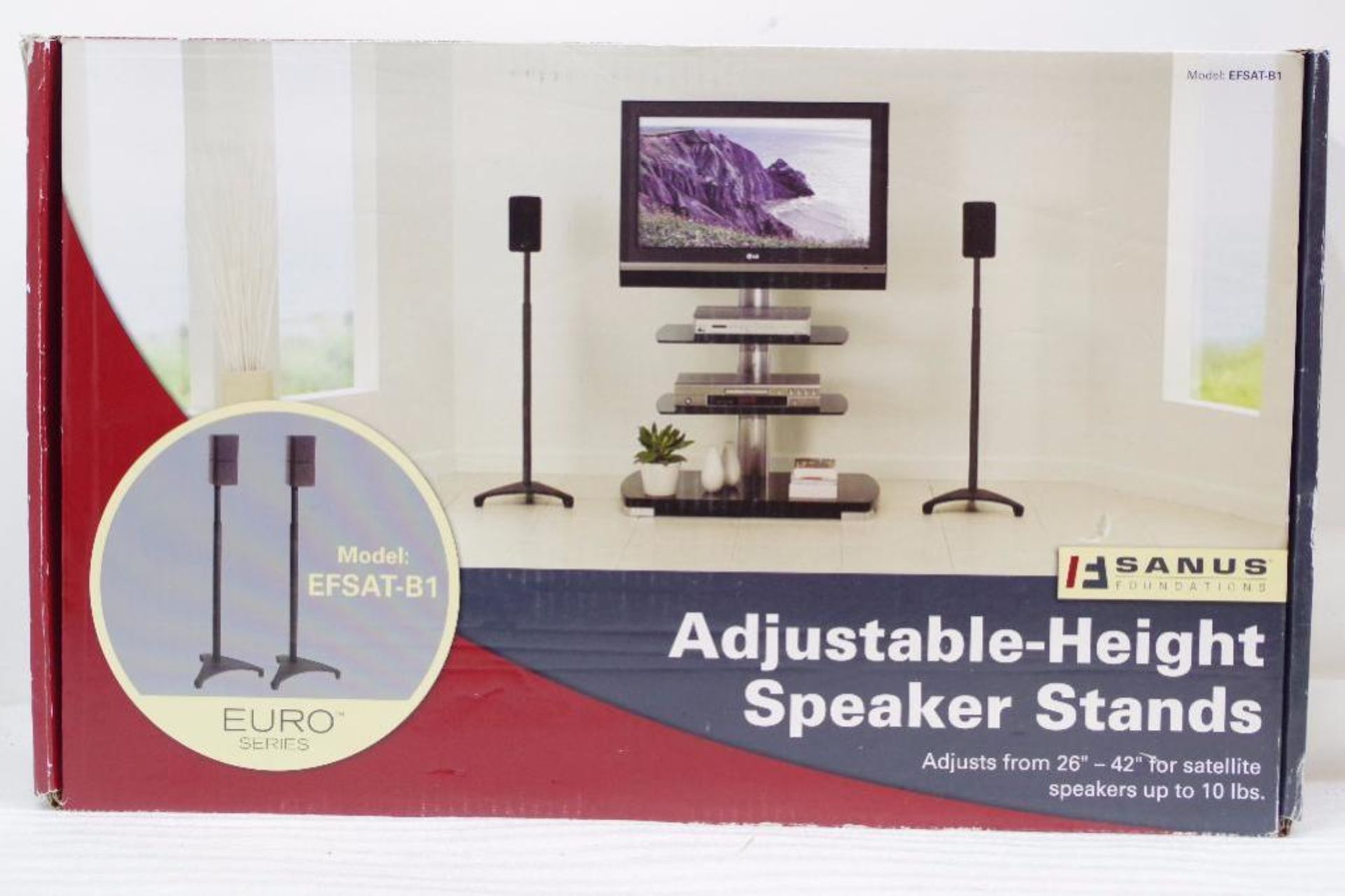 [2] SANUS FOUNDATION Adjustable-Height Speaker Stands M/N EFSAT-B1 (1 Box w/ 2 Stands)
